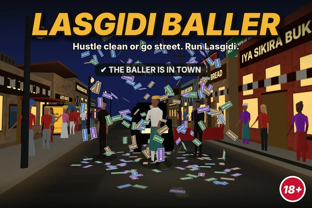 Lasgidi Baller: the baller steps out of his convoy at night in Lasgidi City, spraying money. Hustle clean or go street. 18+